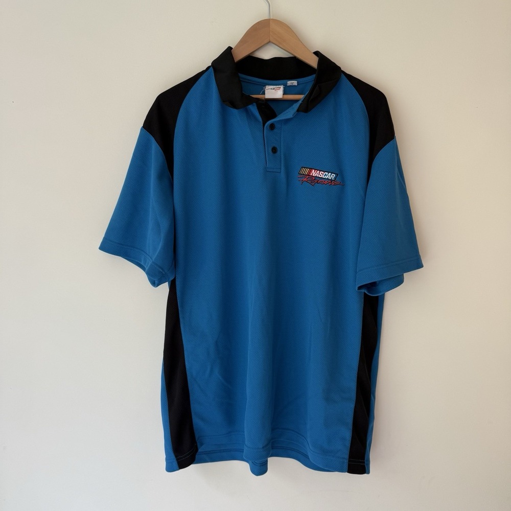 Vintage NASCAR Checkered Flag Sports Polo Shirt - Men's Size M, Blue, 100% Polye - Picture 6 of 7